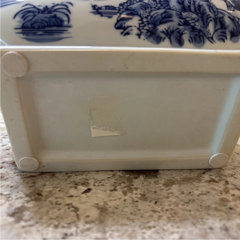 Chinese Blue & White Porcelain Lidded Dish Bowl Toureen Box Mountain Scene Nice - Picture 5 of 5